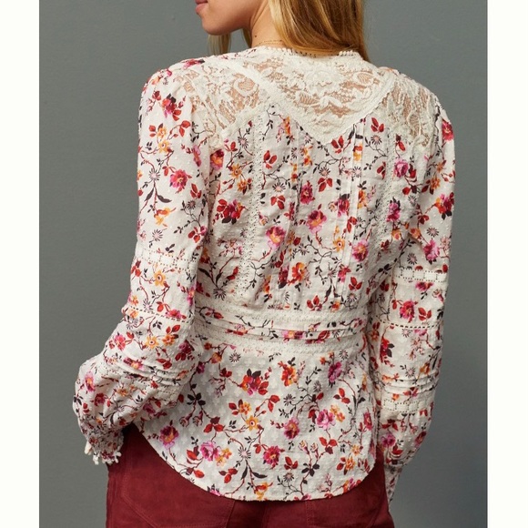 Anthropologie Puff Sleeved Lace Buttondown - Picture 2 of 6